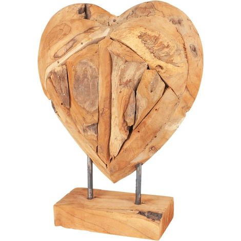 Teak Herz auf Ständer massiv - 30 cm - Tisch Deko Holz Skulptur Dekoherz