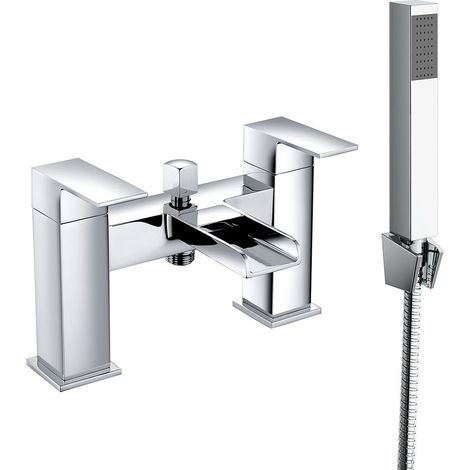 Bathroom Dual Handle Bath Filler Mixer Tap & Hand Held Shower Head Set Chrome (1/4)