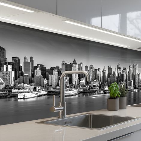 SCHIENALI CUCINA Skyline - Città - Grattacieli - Nero - Bianco 250x80 cm (1/5)