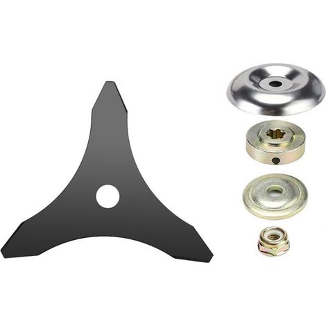 Lame à 3 pointes pour débroussailleuse, kit fixation complet avec écrou et entretoises, lame coupe-herbe en acier trempé pour jardin (1/5)