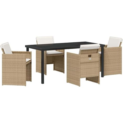 Ensemble de salle à manger pour jardin 5 pcs，Salon de jardin Beige Poly rotin CFW79244 (1/5)