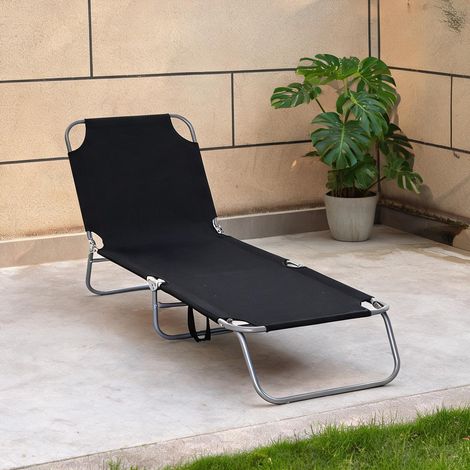 Transat pliable en métal noir à dossier réglable pour jardin (1/5)