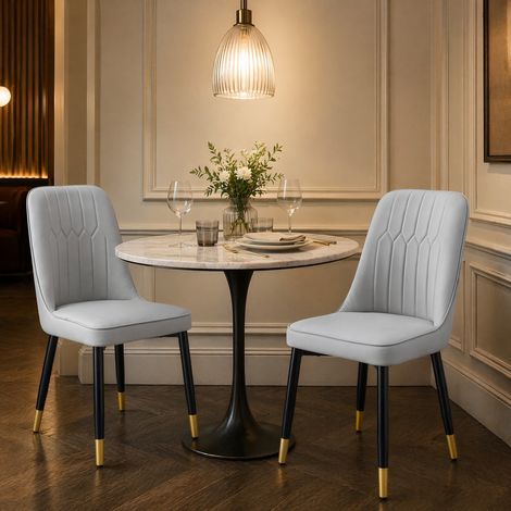 Set di 2 sedie da pranzo grigio chiaro in PU con gambe in metallo nero, 43 x 41,5 x 89 cm (1/5)