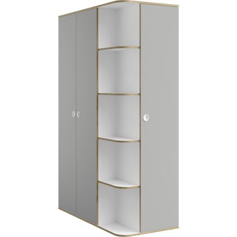 Armadio bambino ELYO – 3 porte + libreria frontale – Grigio & quercia