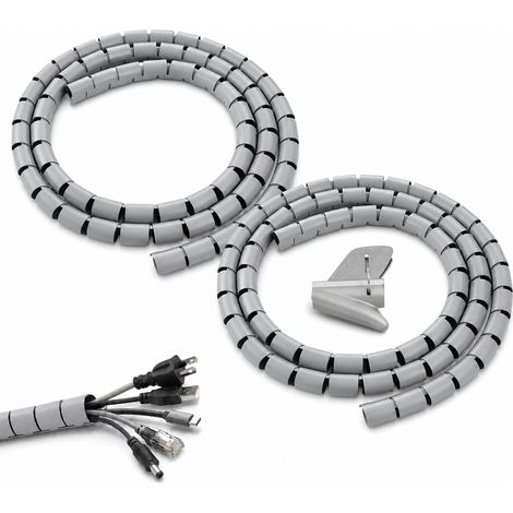 Gaine Cable 1,5m, 2 Pièces Gris Organisateur de Cable avec 1 Clip, Cache Fil Electrique pour Rangement TV et Ordinateur (Ø22mm) (1/5)