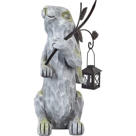 Figura decorativa MgO conejo de Pascua decoración de jardín interior exterior gris Nolay