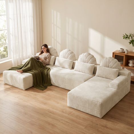 Canapé modulaire super grand en U
avec 2 méridiennes, confortable en
velours côtelé mousse à mémoire de
forme,sans assemblage beige
