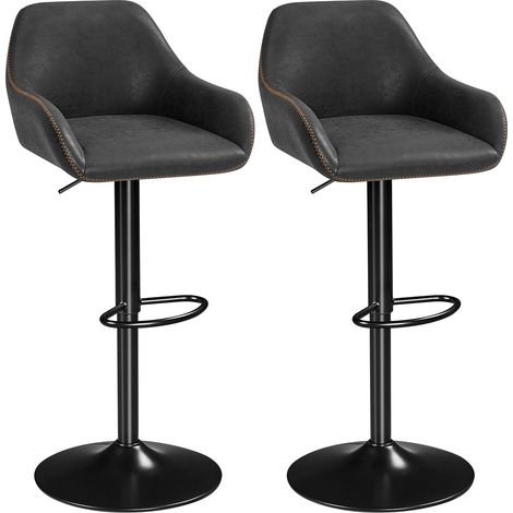 Tabourets de Bar Lot de 2 Pivotant Réglable en Hauteur Rotatif sur 360° Chaises de Bar avec Revêtement en Similicuir Tabourets Hauts avec Repose-Pieds Noir (1/5)