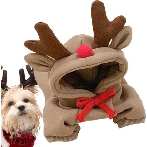 Sweat à capuche pour chien, tenue de Noël pour chiot, motif renne – Convient pour le quotidien, les activités en intérieur, les fêtes, les soirées, Noël et les anniversaires (Taille S) (1/5)