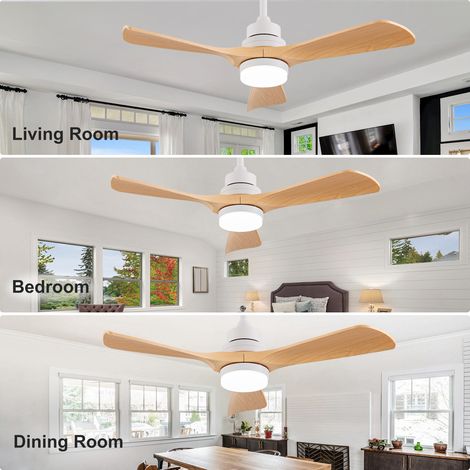 Ventilateur de plafond 107 cm bestseller – Couleur bois naturel, 3 pales, moteur DC réversible silencieux, mémoire, style ferme , 107 x 107 x 34 cm