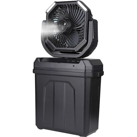 Ventilador nebulizador portátil recargable para exteriores, pulverizador de aire frío para camping, cubo de 6 litros, 3 boquillas, negro (1/5)
