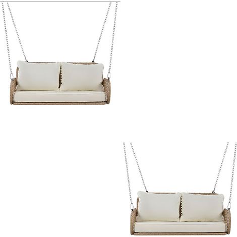 2er-Set PE-Rattan-Schaukel-Doppelsitz, Hängeschaukel für den Garten im Freien, mit Kissen und 2 Ketten (240 cm/Stück), ohne Rahmen, Kissen sind abnehmbar und waschbar,belastbar 320 kg, beige