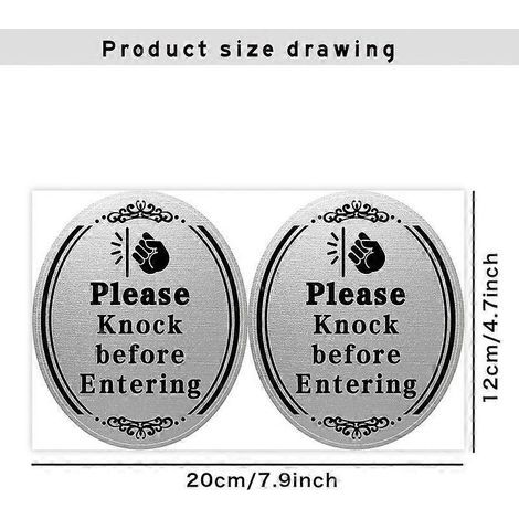 Panneau de porte « Veuillez frapper avant d'entrer » : 2 autocollants « Veuillez frapper avant d'entrer » pour porte d'entrée ou chambre-20.00X12.00X0.10CM-Black (1/3)