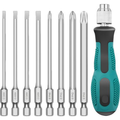 Jeu 8 Embouts Magnétiques 100mm, Tournevis sans Fil, Tige Hexagonale 1/4" pour Outil Électrique, Kit Pratique (1/5)