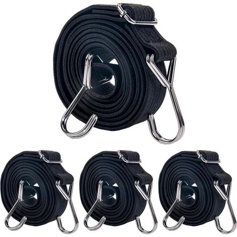 Spanngummis mit Haken, 4er-Set, 100cm, verstellbar, schwarz