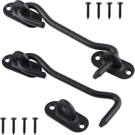 2 Pièces Crochet Porte, Crochet de Cabine Oeil Porte Loquet en Acier Inoxydable avec Vis Crochet Fermeture Porte - Noir/Argent（4/6/8inch） (noir, 4inch) (1/5)
