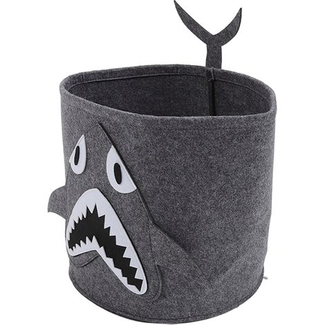 Seau de rangement en feutre épais motif animal dessin animé pour jouets d'enfants, vêtements sales et objets domestiques (30x27 cm) modèle requin (1/5)