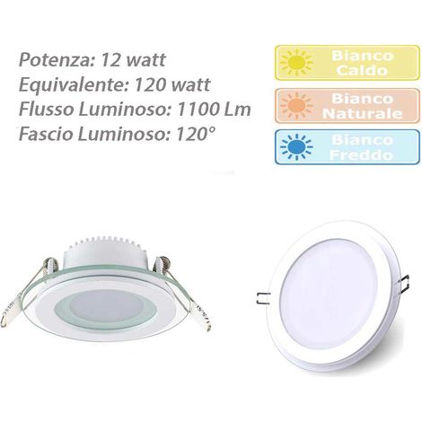 Pannello led slim incasso bordo in vetro 12 watt cct tre colorazione di luce calda fredda naturale tondp (1/5)