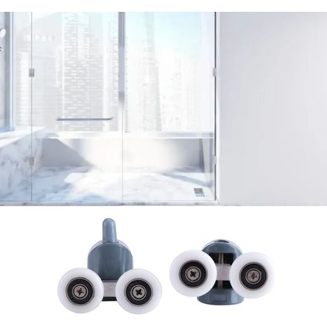 8 roulettes doubles pour porte de douche (haut et bas) avec poulies et glissières pour salle de bain. (1/5)