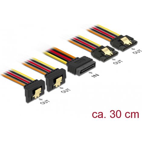 Delock Cable SATA macho de alimentaciÃ³n de 15 patillas con funciÃ³n de bloqueo  SATA 15 pines de alimentaciÃ³n hembra 2 x directo / 2 x abajo) 30 cm