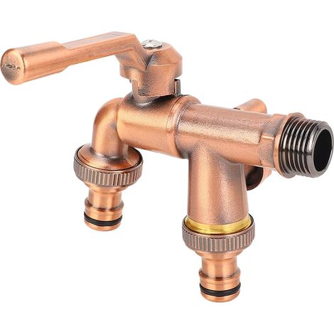 Robinet double en laiton 3/4" avec distributeur 2 voies pour tuyau de jardin, sorties doubles 25 mm, robinet extérieur de jardin