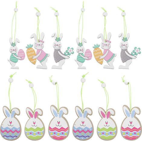 18 décorations pour la maison : lapin décoratif, carotte décorative artificielle, ornements suspendus en forme de lapin.-8x3.5cm-Colorful (1/3)