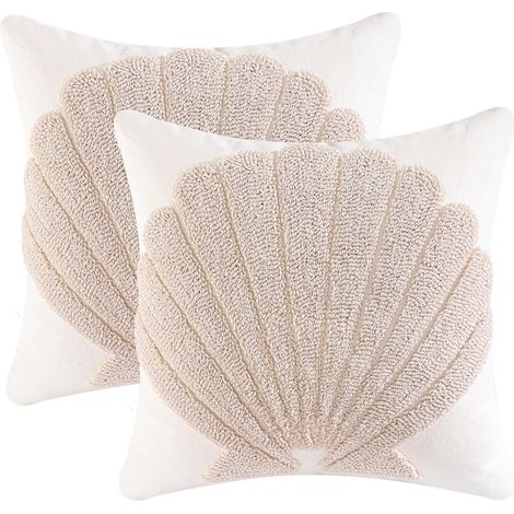 Housse de Coussin Océan Été 45 x 45 cm Coquilles Touffeté Ferme Coton Doux Décoratif Taie d'oreiller pour Canapé Salon Chambre Chaise Jardin Maison Décoration 2 Pièces (1/5)