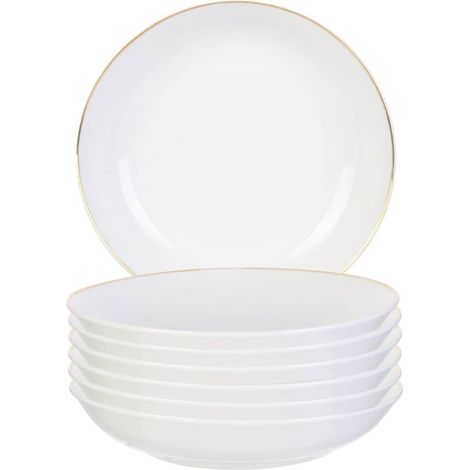 Set de 6 assiettes creuses blanches en porcelaine avec liseré doré (Ø21,5cm) - AURA