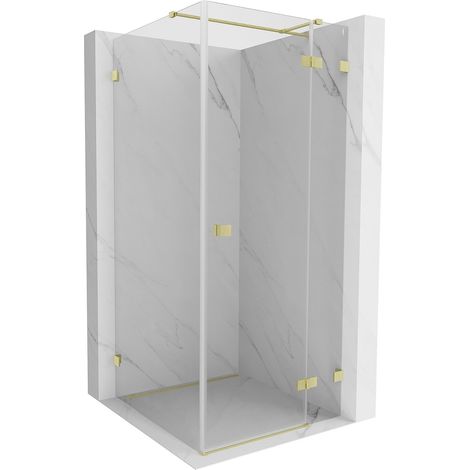 Mexen Lunar T cabina doccia a battente destra 90 x 90 cm, trasparente, oro spazzolato - 834T-090-090-55-00-P (1/5)