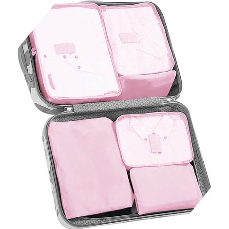 7-teiliges Set tragbarer, wasserdichter und strapazierfähiger Kulturbeutel mit großem Fassungsvermögen für Reisekoffer (45–80 cm) – ideal für Aufbewahrungsboxen, Rosa (1/5)