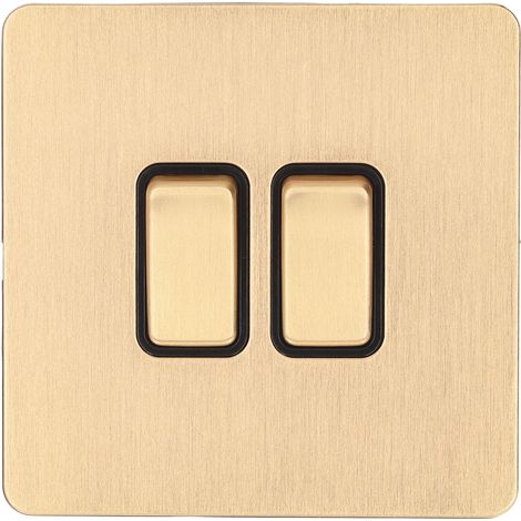 Interrupteur de panneau moderne, 2 gangs, Base PC, plaque dorée en acier inoxydable pour appareils ménagers, AC250V (1/5)