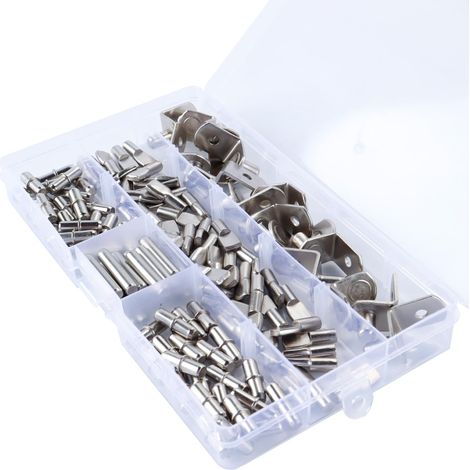Kit de 120 chevilles d'étagère, 4 styles, support en L nickelé, cuillère plate, chevilles cylindriques (1/5)
