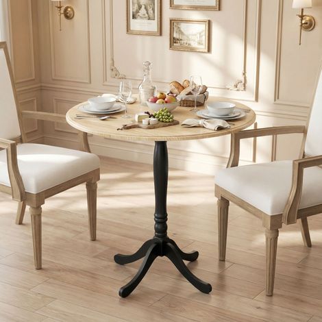Runder Esstisch für 4 Personen, Ø 80 cm, Küchentisch, Stahlgestell, moderner Stil, Naturholz und Schwarz