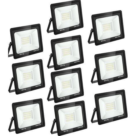 10PCS Projecteur LED Extérieur, 30W Spot LED Exterieur 3000LM Super Lumineux 6500K Blanc Froid Éclairage de Sécurité Extérieur IP66 Imperméable pour Garage Jardin Terrasse Parking