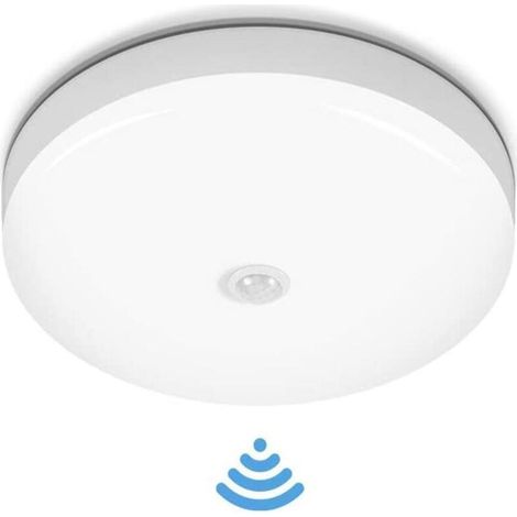 Plafonnier étanche, avec détecteur capteur de mouvement Lampe de Plafond LED Rond, intérieure lampe de salle de bain ronde carré 12W pour cuisine Cuisine Chambre Couloir, Blanc froid (Rond (12W))