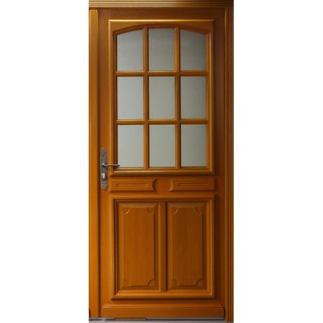 Gd Menuiseries – Porte d'entrée en bois vitrée marine H215 x L90 cm – Ouverture à droite – Vitrage élégant pour luminosité – Installation résidentielle et professionnelle (1/4)