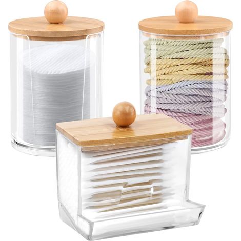 Scatola per bastoncini di cotone da 3 pezzi, dispenser per cotone, dispenser per cotone, scatola per bastoncini di cotone in acrilico, dispenser per cotone, per riporre in camera da letto, bagno e sog