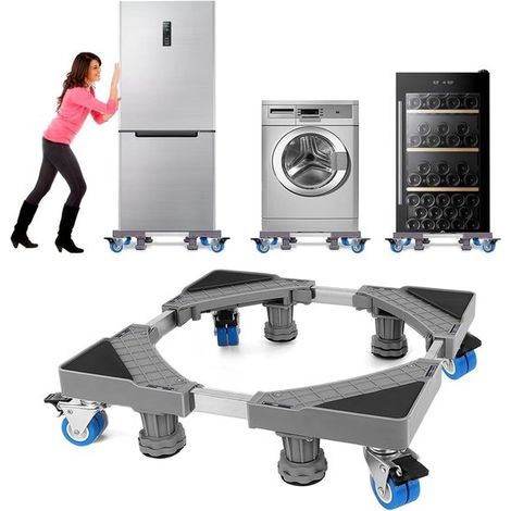 Soporte elevador para lavadora con ruedas – Base ajustable – Antivibración – 300 kg – 41,5-65 cm (1/5)