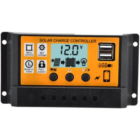 Contrôleur de charge intelligent pour panneau solaire, double USB, régulateur de charge PWM à 3 niveaux, 12 V/24 V, 30 A