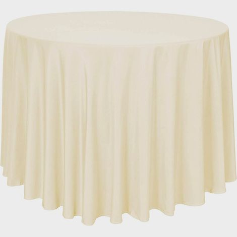 Cette nappe ronde au toucher soyeux est idéale pour les restaurants, les mariages et toutes sortes de réceptions. Couleur beige, diamètre 275 cm