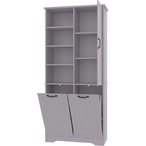 Mueble de baño de MDF gris 78 x 35 x 172,7 cm con doble cesto para ropa y estantes ajustables HOMVRA (1/5)
