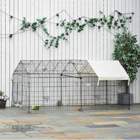 Parque exterior para pequeños animales con techo parasol 220 x 103 x 103 cm negro OKMYHOME (1/5)