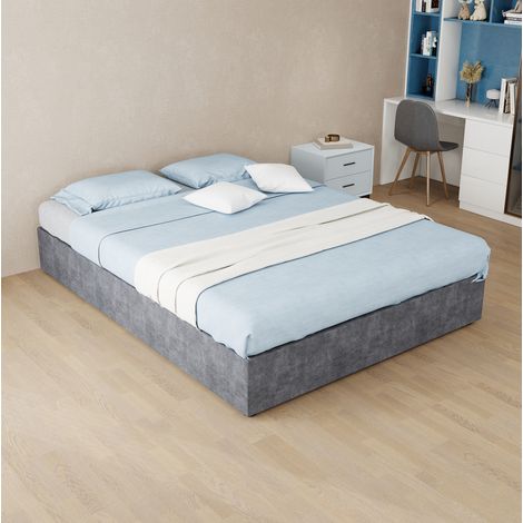 lit adulte couchage double 140x200 velours gris métal OKMYHOME (1/5)