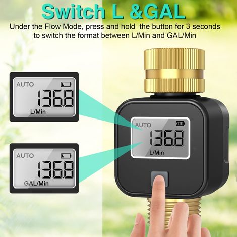 Compteur d’eau numérique pour arrosage jardin, mesure débit instantané et volume total, raccord laiton (1/5)