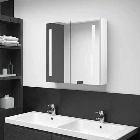 vidaXL Armario de baño con espejo LED blanco brillante 62x14x60 cm (1/5)