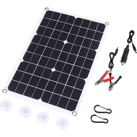 Chargeur Solaire Portable 20 W - Panneau Solaire Monocristallin - USB Double - Sortie DC Pour Voiture Camping-Car Bateau - 1 Pièce (1/5)