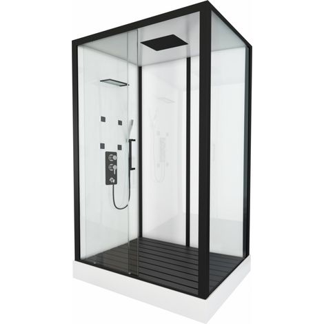 Sanitaire – Cabine de douche rectangulaire 90x115 cm – Porte coulissante en verre 6 mm – Receveur acrylique renforcé blanc – Douchette chromée anticalcaire (1/5)