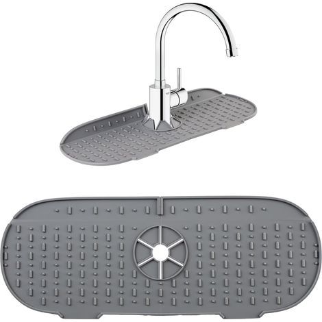 Tappetino in silicone anti-schizzi per rubinetti di lavelli da cucina e bagno - Grigio (1/5)