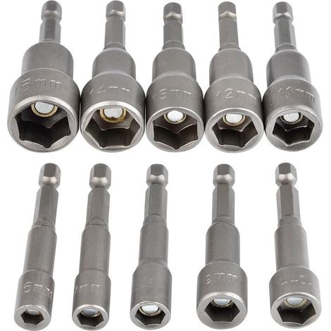 Douille Hexagonale Magnétique 10Pcs Douille Visseuse à Choc 6-15mm, Clés à Douille Magnétique Hexagonale Douille Set Magnétique 1/4 Hexagonale Douille Prise Adaptateur Outil (1/5)