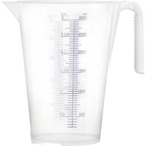 Pressol – Godet mesureur polypropylène 3l transparent – Gobelet gradué incassable pour liquides alimentaires et chimiques – Bec verseur ergonomique